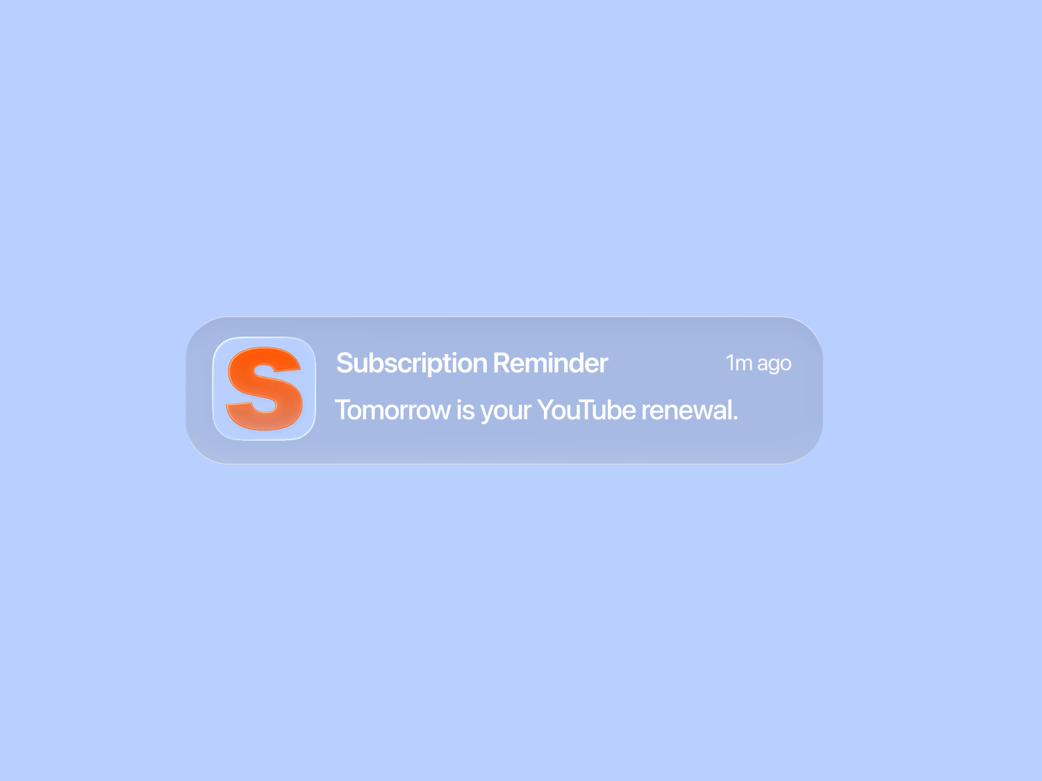 iOS notification: Subscription Reminder — Tomorrow is your YouTube renewal