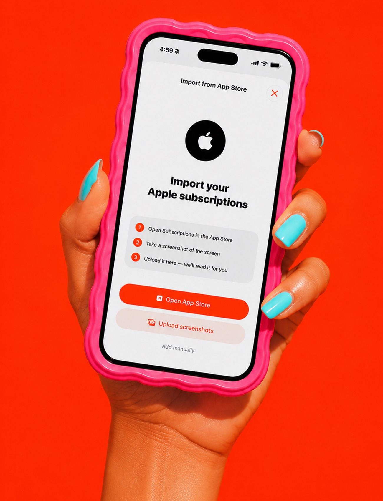 The Import from App Store screen in Subscrr: three steps to bring in your Apple subscriptions